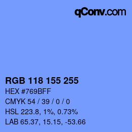 Color code: RGB 118 155 255 | qconv.com