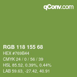 Color code: RGB 118 155 68 | qconv.com