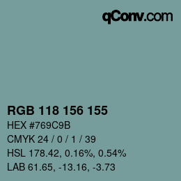 カラーコード: RGB 118 156 155 | qconv.com
