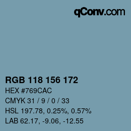 Color code: RGB 118 156 172 | qconv.com