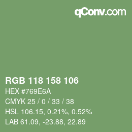 Color code: RGB 118 158 106 | qconv.com