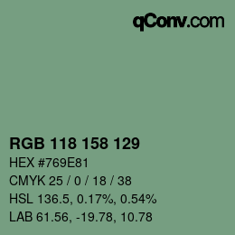 Color code: RGB 118 158 129 | qconv.com