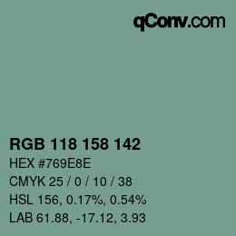 颜色代码: RGB 118 158 142 | qconv.com