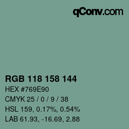颜色代码: RGB 118 158 144 | qconv.com