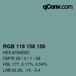 颜色代码: RGB 118 158 156 | qconv.com
