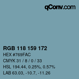 カラーコード: RGB 118 159 172 | qconv.com