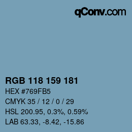颜色代码: RGB 118 159 181 | qconv.com