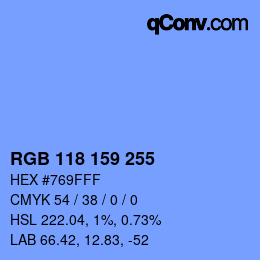 Color code: RGB 118 159 255 | qconv.com