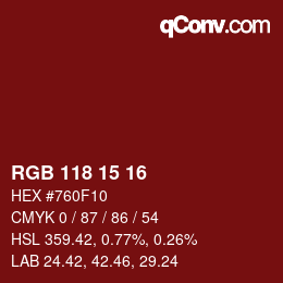 Color code: RGB 118 15 16 | qconv.com