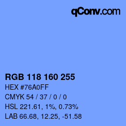 Color code: RGB 118 160 255 | qconv.com
