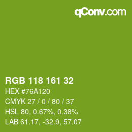 カラーコード: RGB 118 161 32 | qconv.com