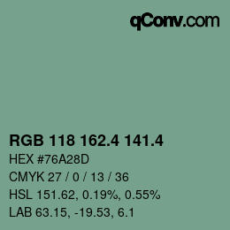 カラーコード: RGB 118 162.4 141.4 | qconv.com