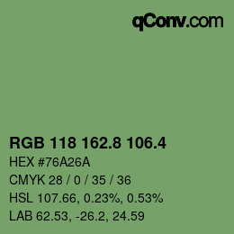 カラーコード: RGB 118 162.8 106.4 | qconv.com