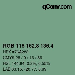 カラーコード: RGB 118 162.8 136.4 | qconv.com