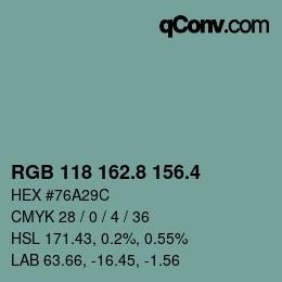 カラーコード: RGB 118 162.8 156.4 | qconv.com