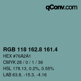 カラーコード: RGB 118 162.8 161.4 | qconv.com