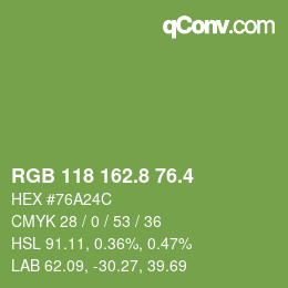 カラーコード: RGB 118 162.8 76.4 | qconv.com