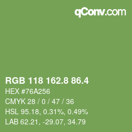 カラーコード: RGB 118 162.8 86.4 | qconv.com