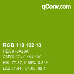 Color code: RGB 118 162 10 | qconv.com