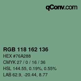Color code: RGB 118 162 136 | qconv.com