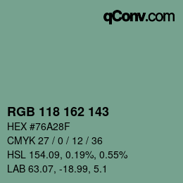 カラーコード: RGB 118 162 143 | qconv.com