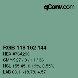 颜色代码: RGB 118 162 144 | qconv.com