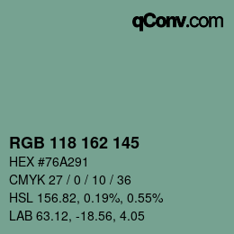 Color code: RGB 118 162 145 | qconv.com