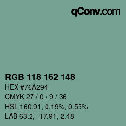 Código de color: RGB 118 162 148 | qconv.com