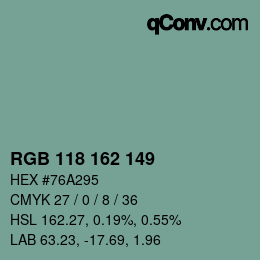 Color code: RGB 118 162 149 | qconv.com