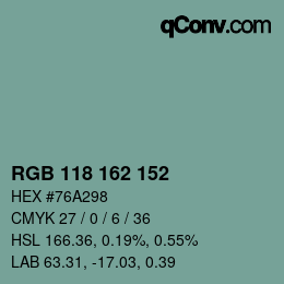 カラーコード: RGB 118 162 152 | qconv.com