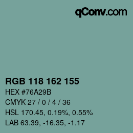 Color code: RGB 118 162 155 | qconv.com