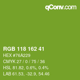 Color code: RGB 118 162 41 | qconv.com