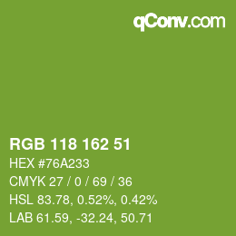 Color code: RGB 118 162 51 | qconv.com