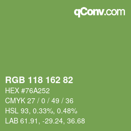 カラーコード: RGB 118 162 82 | qconv.com