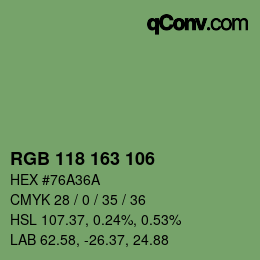 Color code: RGB 118 163 106 | qconv.com