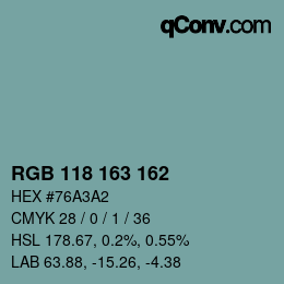 Color code: RGB 118 163 162 | qconv.com