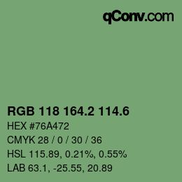カラーコード: RGB 118 164.2 114.6 | qconv.com
