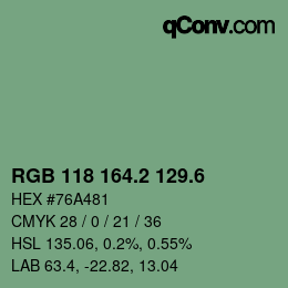 カラーコード: RGB 118 164.2 129.6 | qconv.com