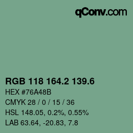 カラーコード: RGB 118 164.2 139.6 | qconv.com