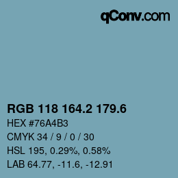 カラーコード: RGB 118 164.2 179.6 | qconv.com