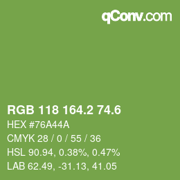 カラーコード: RGB 118 164.2 74.6 | qconv.com