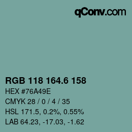 カラーコード: RGB 118 164.6 158 | qconv.com