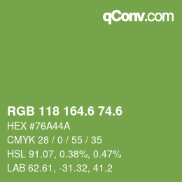 カラーコード: RGB 118 164.6 74.6 | qconv.com