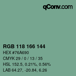 Color code: RGB 118 166 144 | qconv.com