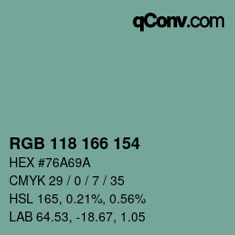 Farbcode: RGB 118 166 154 | qconv.com