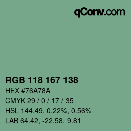 Código de color: RGB 118 167 138 | qconv.com