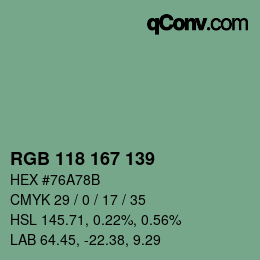 Código de color: RGB 118 167 139 | qconv.com