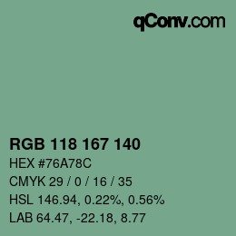 Código de color: RGB 118 167 140 | qconv.com