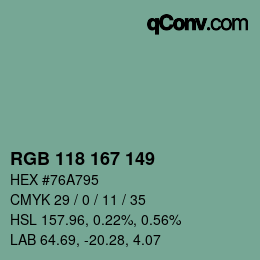 Código de color: RGB 118 167 149 | qconv.com