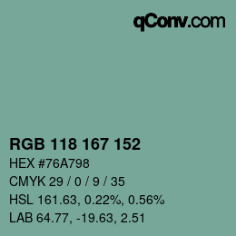 颜色代码: RGB 118 167 152 | qconv.com